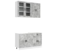 KUPTYERFG Set di mobili da cucina Porto, 4 pezzi, grigio cemento | Set di mobili da cucina da quattro pezzi con molto spazio, piedini regolabili e fissaggio a parete per la cucina.