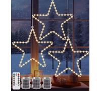 Kureny 3 Piece Luci Led Natale Stelle, Luci Natale Decorazione, Luci Natalizie con 50 Led Bianco Caldo 8 Modalità, Led Luci Illuminazione Decorativa per Esterno/Interno