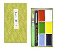 Kuretake IRODORI KOBAKO Red, Gansai Tambi 6 colori set, Handcrafted, Professional Quality pigment inks for artists and crafters, AP-Certified, Blendable, Show up on dark papers, Made in Japan