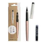 Kuretake MANNEN MOUHITSU Fude Brush Pen (No.13) with Spare Cartridge, Black Ink, Flexible Tip for kanji, Lettering, calligraphy, Art Drawing, Made in Japan (Pink Gold)