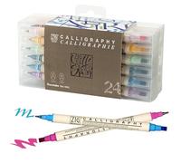Kuretake Zig Calligraphy - Pennarelli a doppia punta, 24 colori, 2 mm, 5 mm, doppia punta, per arte, schizzi, illustrazione, calligrafia, diario, disegno, realizzati in Giappone