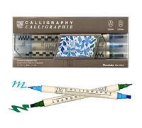 Kuretake Zig Calligraphy - Pennarelli a doppia punta, 3 colori, blu, verde, 2 mm, 5 mm, doppia punta, per arte, schizzi, illustrazione, calligrafia, diario, disegno, realizzati in Giappone