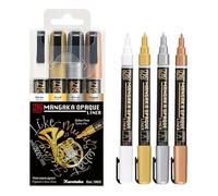 Kuretake Zig CARTOONIST MANGAKA OPAQUE LINER Set di 4 pennarelli glitterati, oro, argento, bronzo, bianco, per carta, vetro, plastica, ceramica e altro ancora, realizzati in Giappone