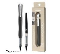 Kuretake ZIG COCOIRO - Penna a sfera con inchiostro nero, set di ricarica con inchiostro nero, punta a pennello flessibile extra fine, ricaricabile, per calligrafia, lettere a mano, realizzata in