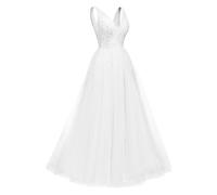 KURFACE Abiti da ballo con paillettes scintillanti per adolescenti una linea con scollo a V lungo abito da ballo corsetto formale abito da festa, bianco, 40