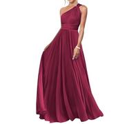 KURFACE Abiti da damigella d'onore da donna in chiffon monospalla per matrimonio una linea senza maniche lungo abito formale, Rosa del deserto, 48