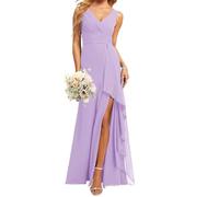 KURFACE Abiti da damigella d'onore in chiffon da donna con scollo a V una linea increspata abito da sera formale, Lilla, 50