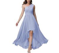 KURFACE Abiti da damigella d'onore monospalla per le donne abito da sera formale in chiffon increspato alto basso, Lavanda, 46
