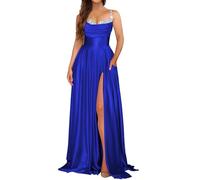 KURFACE Abito da ballo in raso con spalline sottili con fessura per le donne senza maniche lungo abito da ballo corsetto abito da sera formale, Blu reale, 54 Più