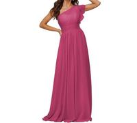 KURFACE Abito da damigella d'onore da donna a una manica a pieghe in chiffon con una linea di abito da sera formale, Fucsia, 60 Più
