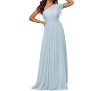 KURFACE Abito da damigella d'onore da donna a una manica a pieghe in chiffon con una linea di abito da sera formale, Azzurro, 60 Più