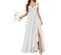 KURFACE Abito da damigella d'onore da donna con spalle scoperte con fessura increspato una linea in chiffon abito da sera formale, bianco, 58 Più
