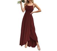 KURFACE Abito da damigella d'onore da donna in chiffon per matrimonio con volant formale da sera lungo abito da ballo con spacco, Borgogna, 42