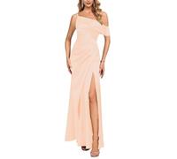 KURFACE Abito da damigella d'onore da donna in raso con spacco e spalline sottili, abito formale per matrimonio e ospite lungo, Rosa cipria, 50