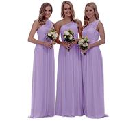 KURFACE Abito da damigella d'onore da donna monospalla senza maniche lungo in chiffon formale abito da sera, Lilla, 46