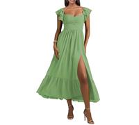 KURFACE Abito da damigella d'onore in chiffon da donna, con spacco, plissettato, lunghezza alla caviglia, abito da sera formale, Salvia polverosa., 62 Più