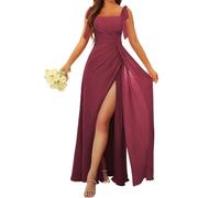 KURFACE Abito da damigella d'onore in chiffon da donna, con spacco, plissettato, senza maniche, abito da sera, Rosa del deserto, 50