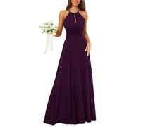 KURFACE Abito da donna con scollo all'americana, abito da damigella d'onore, in chiffon plissettato, abito da sposa lungo per feste formali, Uva, 50