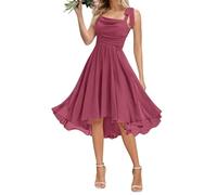 KURFACE Abito da donna corto da damigella d'onore, pieghettato, spalline sottili, collo ad anello, in chiffon, abito da sera formale, Rosa del deserto, 50