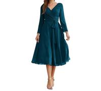 KURFACE Abito da donna in chiffon con scollo a V, per madre della sposa, lunghezza del tè, abito formale da sera, Foglia di t, 60 Più