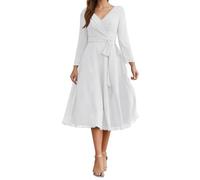 KURFACE Abito da donna in chiffon con scollo a V, per madre della sposa, lunghezza del tè, abito formale da sera, bianco, 50