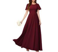 KURFACE Abito da donna in chiffon da damigella d'onore con maniche pieghettate una linea a girocollo lungo abito da sera formale, Borgogna, 44