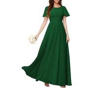 KURFACE Abito da donna in chiffon da damigella d'onore con maniche pieghettate una linea a girocollo lungo abito da sera formale, Verde smeraldo, 60 Più