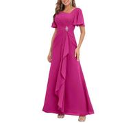 KURFACE Abito da donna in chiffon per madre della sposa con maniche pieghettate formale abito da sposa, Rosa acceso, 52 Più