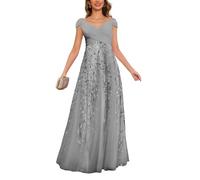 KURFACE Abito da donna in tulle con spalle scoperte per la madre della sposa senza maniche una linea con scollo a V formale abito da sposa, Argento, 58 Più