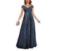 KURFACE Abito da donna in tulle con spalle scoperte per la madre della sposa senza maniche una linea con scollo a V formale abito da sposa, blu navy, 42