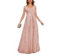 KURFACE Abito da donna in tulle con spalle scoperte per la madre della sposa senza maniche una linea con scollo a V formale abito da sposa, Rosa cipria, 48