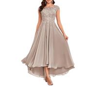 KURFACE Abito da sera formale da donna in chiffon di pizzo con tasche per madre della sposa, Tortora, 58 Più