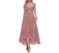 KURFACE Abito da sera formale lungo in chiffon lungo con maniche per la madre della sposa con maniche lunghe in chiffon, Rosa polvere, 52 Più