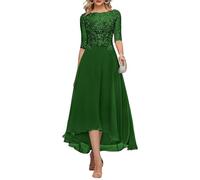 KURFACE Abito da sera formale lungo in chiffon lungo con maniche per la madre della sposa con maniche lunghe in chiffon, Verde smeraldo, 48