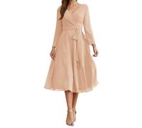 KURFACE Abito da sera in chiffon con scollo a V per le donne con abito da madre della sposa lungo da tè abito da sera formale, oro rosa, 50