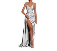 KURFACE Abito da sposa abito da sposa sirena spalla fredda senza spalline senza maniche lungo Prom Dress per le donne WSX419, Argento, 42