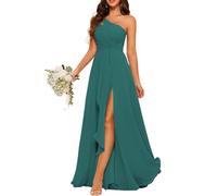 KURFACE Abito da sposa con spalle scoperte, elegante, elegante, da sera, con pieghe WSX475 pavone, UK14