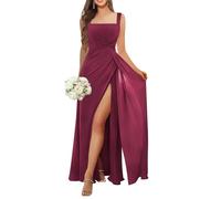 KURFACE Abito lungo da damigella d'onore con fessura per le donne pieghettato senza maniche chiffon damigella d'onore abito da sera, Rosa del deserto, 50