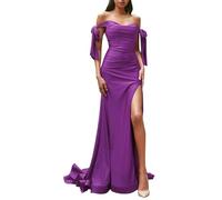 KURFACE Abito lungo da donna con spalle scoperte a sirena, abito da damigella d'onore, aderente, abito da festa formale con spacco WSX461 viola UK12