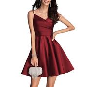 KURFACE Spaghetti Strap V Neck Satin Homecoming Abiti per Adolescenti Pieghettato Una Linea Abito di Sfera Breve Prom Dress, Borgogna, 42