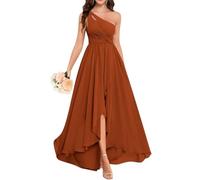 KURFACE Una spalla abiti da damigella d'onore per le donne increspato chiffon lungo formale abito da festa di nozze, Arancione bruciato, 46