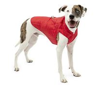 Kurgo Loft - Cappotto Reversibile per Cani, Resistente all'Acqua, Riflettente, Leggero, Compatibile con Imbracatura - Rosso/Grigio, L