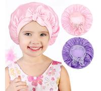 kurkip 2 Berretto da Notte in Raso per Bambini, Berretto da Sonno Elastico in Raso con Banda Larga per Dormire Berretto da Notte per Ragazze Ragazzi (Rosa + Viola)