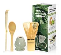 Kurkip Kit da Cerimonia giapponese Matcha 4 Pezzi, Frusta Matcha Verde in Resinoso, Cucchiaio in Bambù, Paletta in Bambù, Porta Frullino, Matcha Set per la bevanda