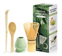 Kurkip Kit da Cerimonia giapponese Matcha 4 Pezzi, Frusta Matcha Verde in Resinoso, Cucchiaio in Bambù, Paletta in Bambù, Porta Frullino, Matcha Set per la bevanda
