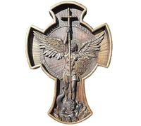 KURKUR Arcangelo Michele Appendere A Parete Statue,Resina Legno Intagliato Arcangelo Croce da Parete,Cristiano Cattolico Regali Religioso Angelo Figurine per Decorazioni per La Casa-Un Un