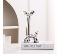 KURKUR Cute Ceramics Balloon Dog Statues,Giraffe Balloon Dog Sculpture Decor,Electroplate Balloon Puppy Modern Animal Sculpture for Bookshelf Desktop Living Room(Silver)