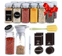 Kuro-sagol Barattoli Spezie, 24pcs Contenitori per spezie 120ml quadrati con coperchi in vetro barattoli per spezie con etichette Pennello