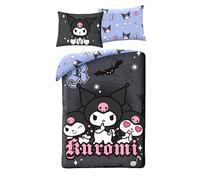 Kuromi Sanrio Copripiumino Singolo 140x200 + Federa Nero Lavanda Microfibra | Set lenzuola reversibile | Microfibra asciugatura rapida Oeko-Tex | Abito diabolico pipistrelli | Sanrio | Idea regalo