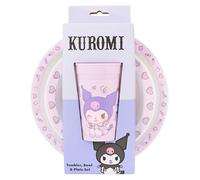 Kuromi Set da tavola per bambini, piatto, ciotola e bicchiere, in polipropilene, adatto al microonde e alla lavastoviglie, età 36+ mesi, 3 pezzi